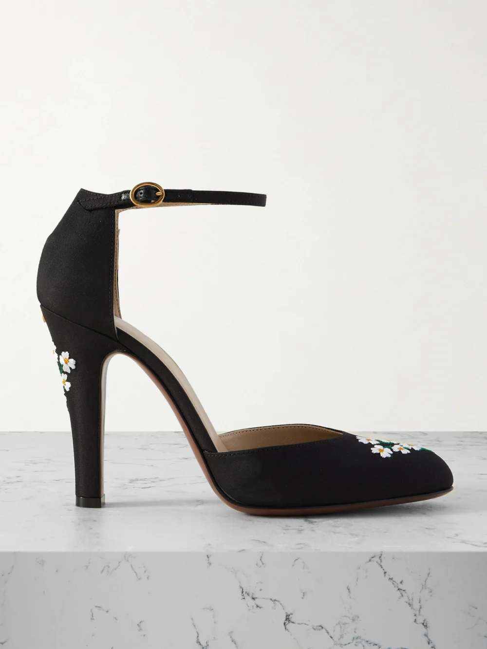 Valentino Garavani Dolly 105 Embroidered Shantung Pumps in black