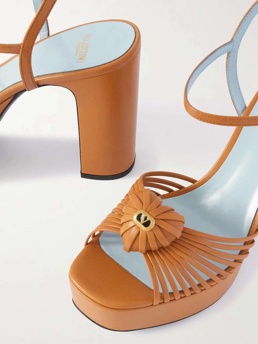 Close-up detail of the Valentino Garavani Embellished Leather Platform Sandals