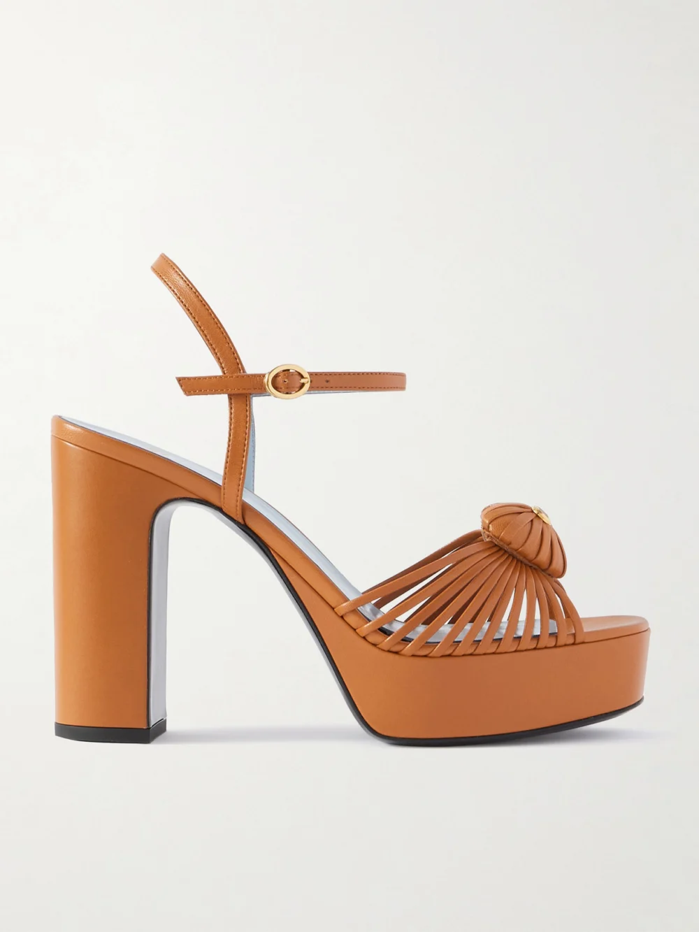 Valentino Garavani Embellished Leather Platform Sandals in tan