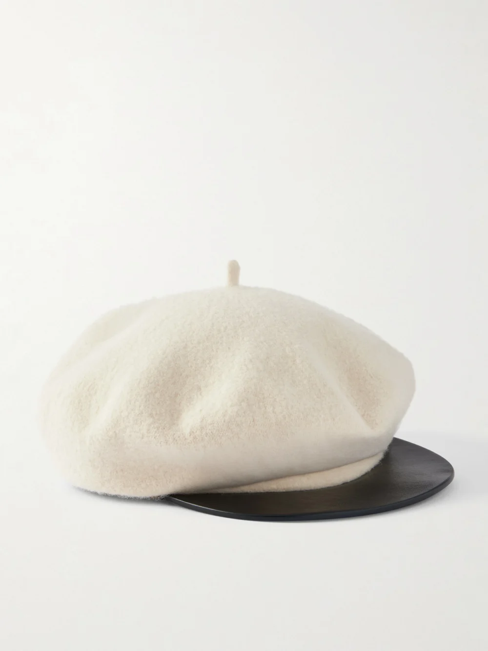 Valentino Garavani Embellished Leather-trimmed Wool Cap in ivory