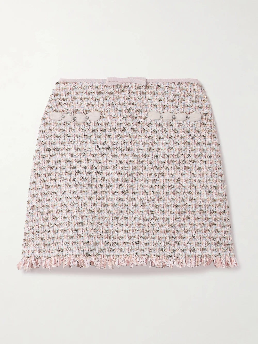 Valentino Garavani Embellished Metallic Tweed Mini Skirt in pastel pink