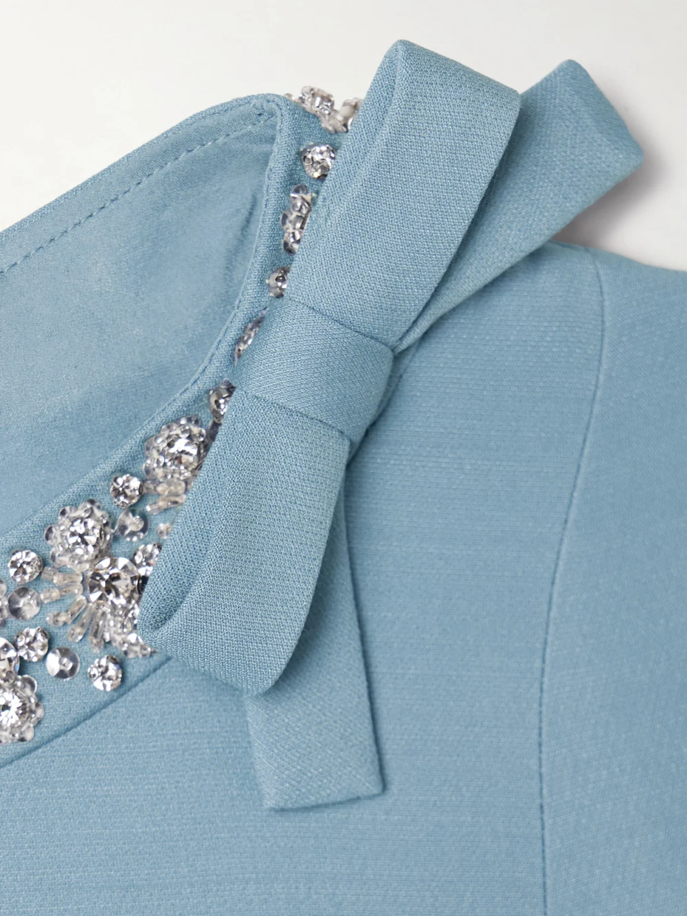 Close-up detail of the Valentino Garavani Embellished Wool and Silk-blend Mini Dress