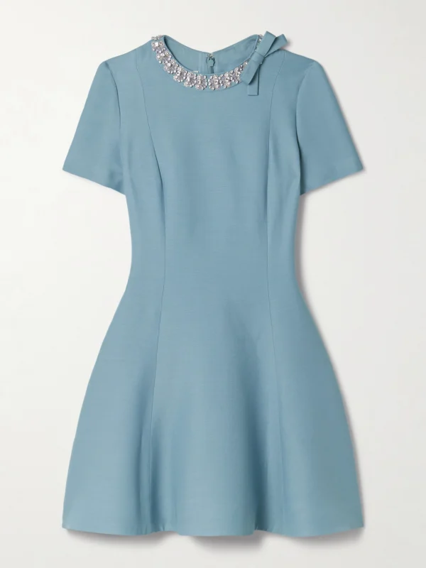 Valentino Garavani Embellished Wool and Silk-blend Mini Dress