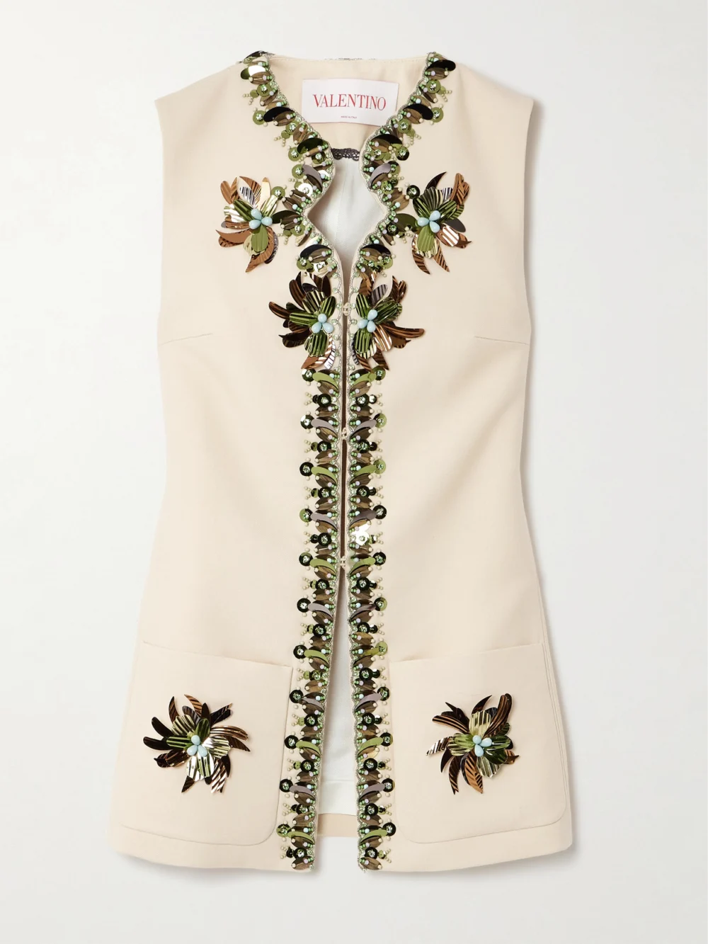 Valentino Garavani Embellished Wool and Silk-blend Twill Vest in cream