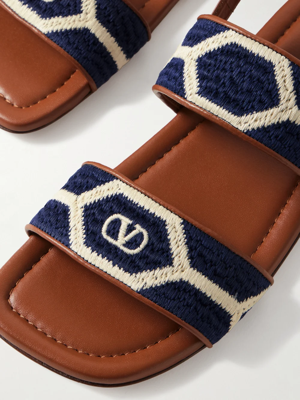 Close-up detail of the Valentino Garavani Embroidered Leather Sandals