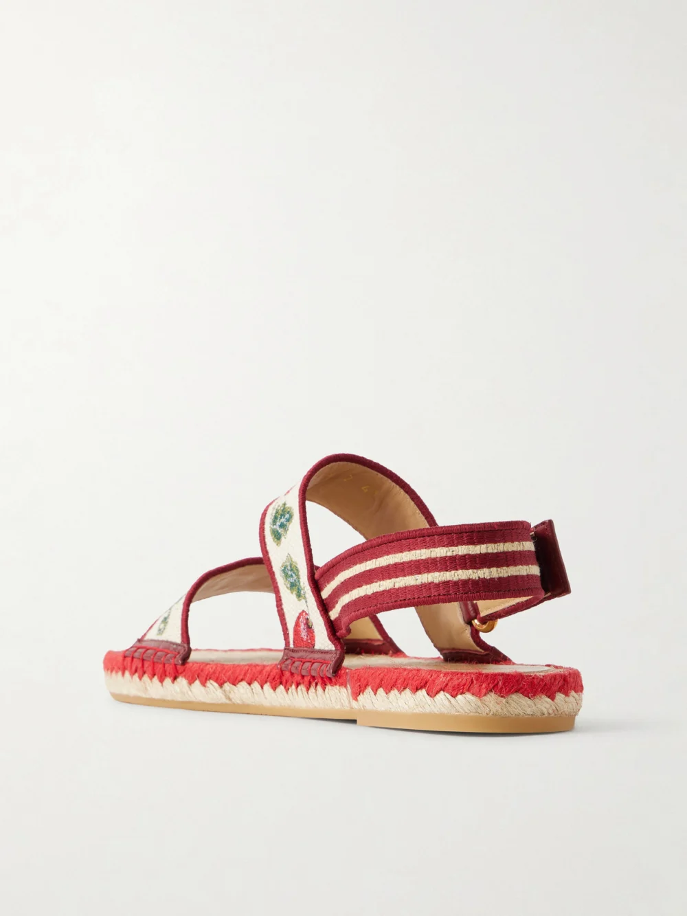 Back view of the Valentino Garavani Embroidered Leather-trimmed Raffia Sandals