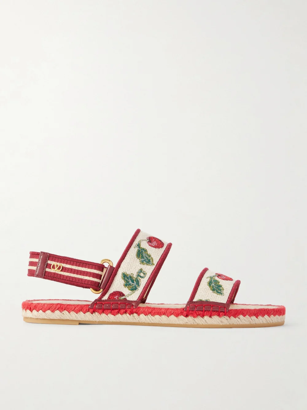 Valentino Garavani Embroidered Leather-trimmed Raffia Sandals in multi
