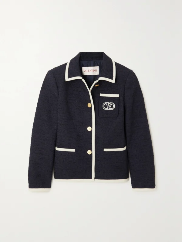 Valentino Garavani Embroidered Piped Tweed Jacket