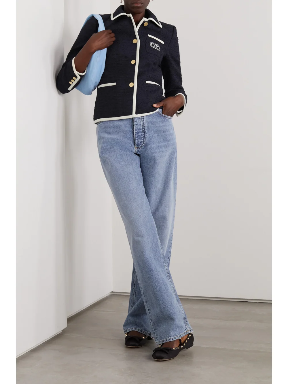 Valentino Garavani Embroidered Piped Tweed Jacket, worn by a model