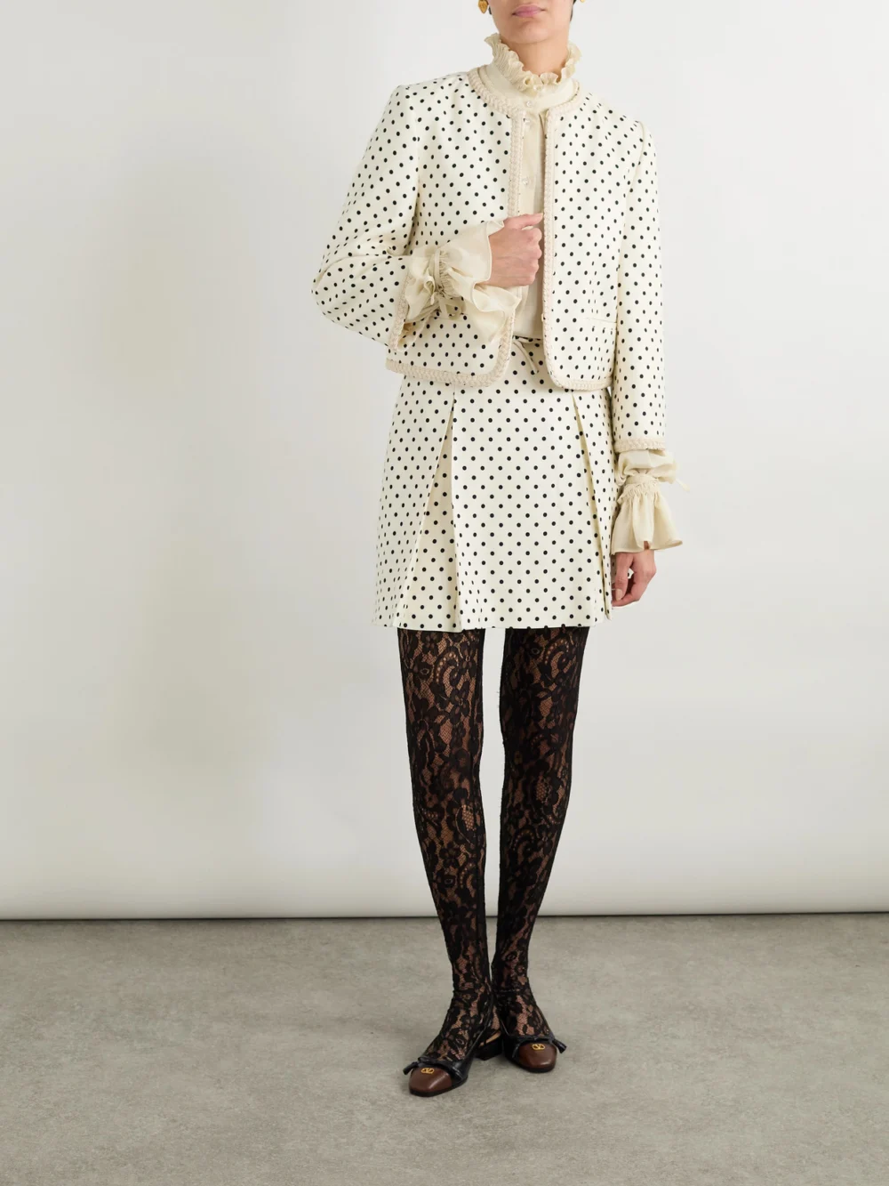 Valentino Garavani Embroidered Polka-dot Woven Jacket, worn by a model