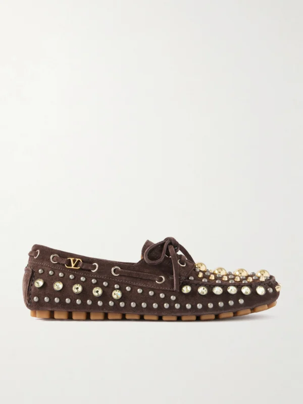 Valentino Garavani Fastaway Embellished Suede Loafers