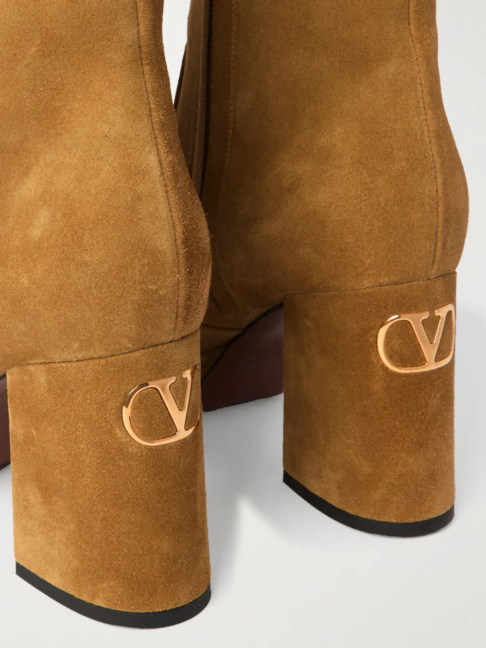 Close-up detail of the Valentino Garavani Fawcette 90 Suede Ankle Boots