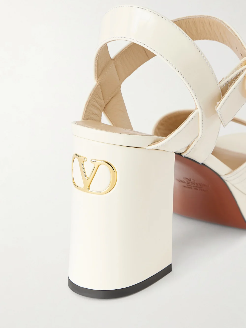 Close-up detail of the Valentino Garavani Fawcette Leather Mid-heel Sandals