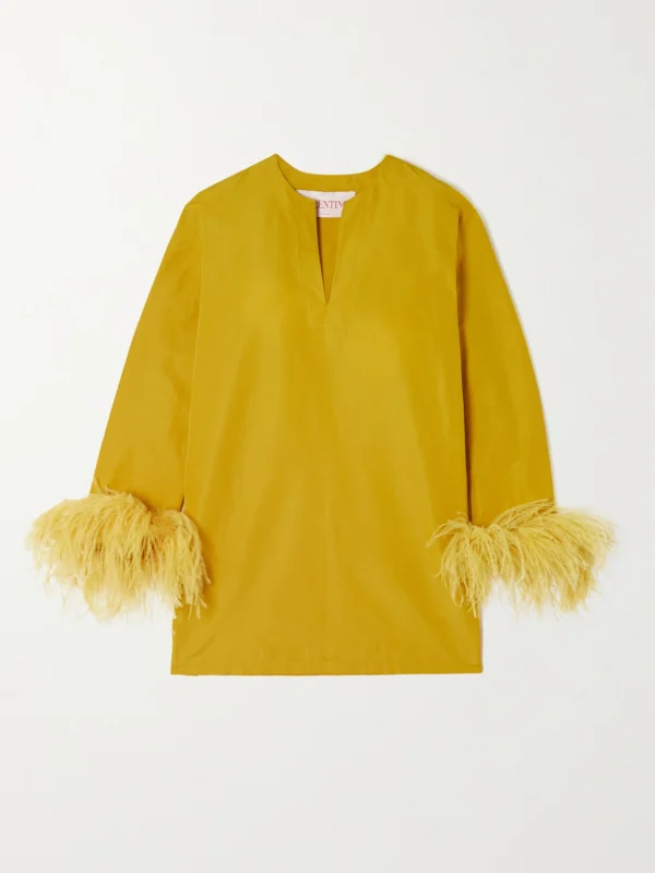 Valentino Garavani Feather-trimmed Cotton-blend Mini Dress