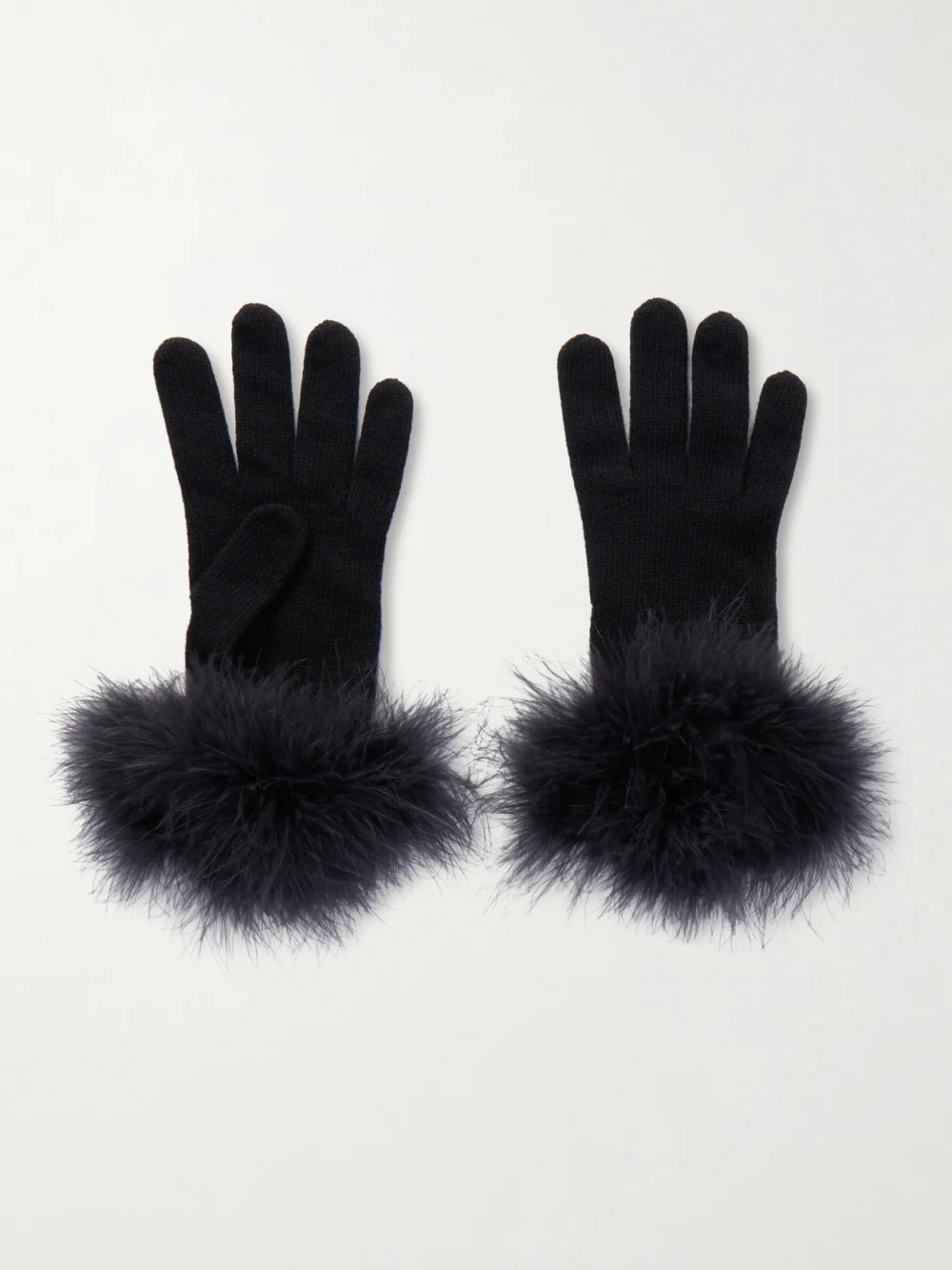 Valentino Garavani Feather-trimmed Wool Gloves in black