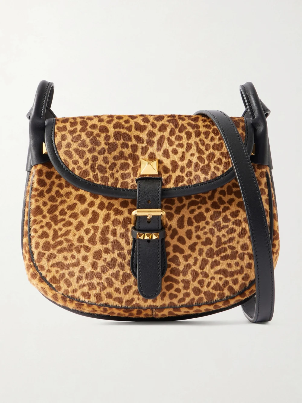 Valentino Garavani Flaneuse Small Studded Leather-trimmed Leopard-print Calf Hair Shoulder Bag in leopard print