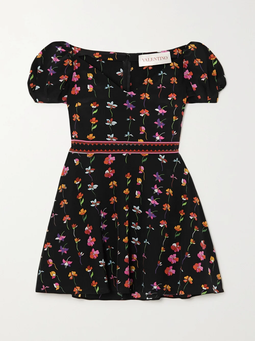 Valentino Garavani Floral-print Wool-blend Crepe De Chine Mini Dress in black