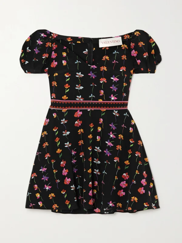 Valentino Garavani Floral-print Wool-blend Crepe De Chine Mini Dress