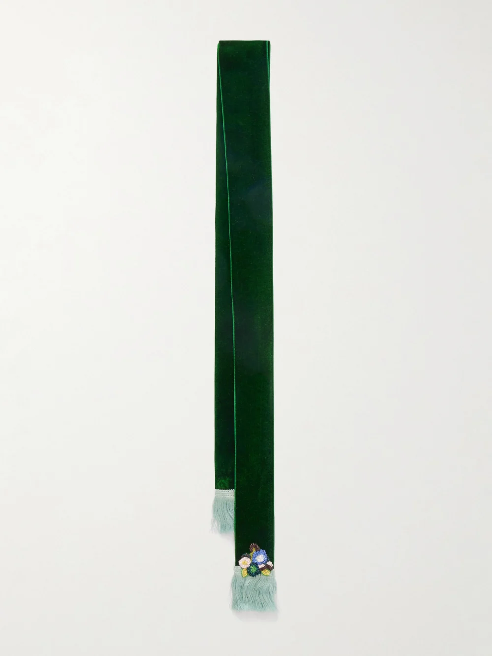 Valentino Garavani Fringed Embellished Velvet Scarf in forest green