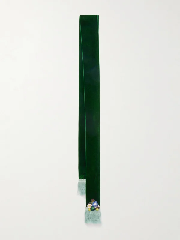 Valentino Garavani Fringed Embellished Velvet Scarf