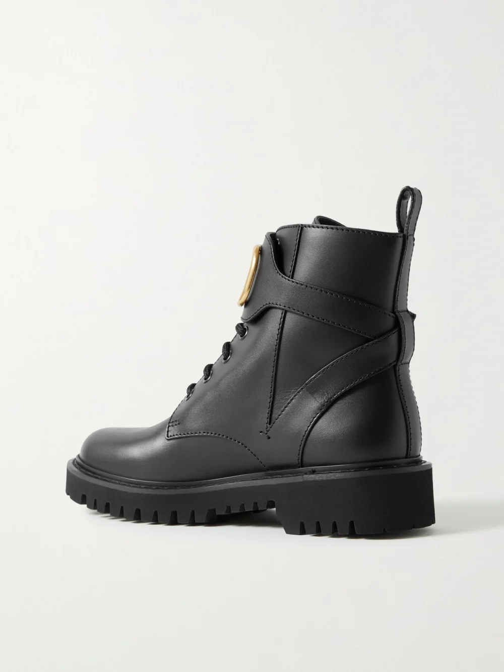 Back view of the Valentino Garavani Go Logo Embellished Leather Ankle Boots