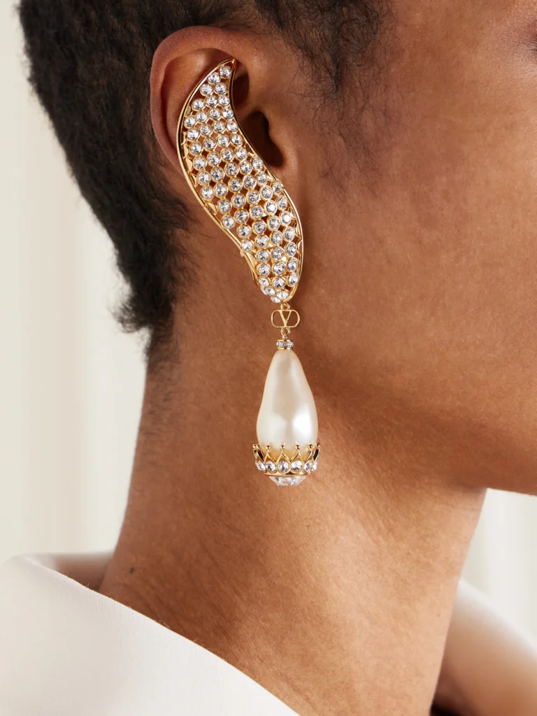 Valentino Garavani Gold-tone, Crystal, Faux Pearl and Resin Earrings