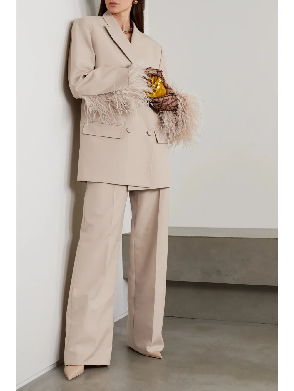 Valentino Garavani Grain De Poudre Wool Straight-leg Pants, worn by a model