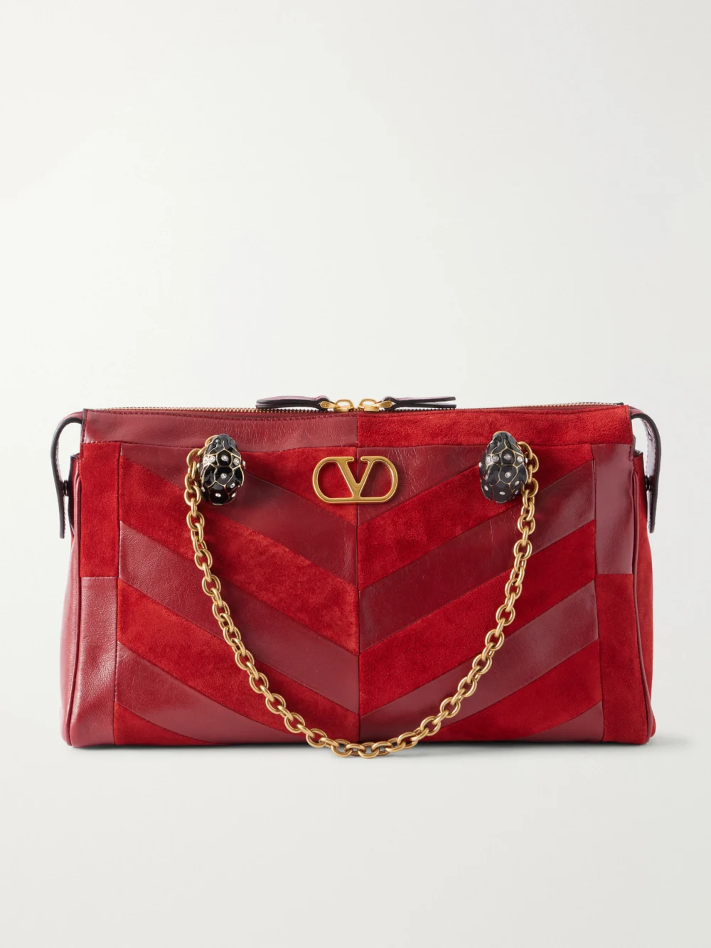 Valentino Garavani Growl Medium Embellished Leather Shoulder Bag in red