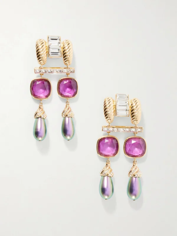 Valentino Garavani Hypergoutte Gold-tone, Crystal and Resin Earrings