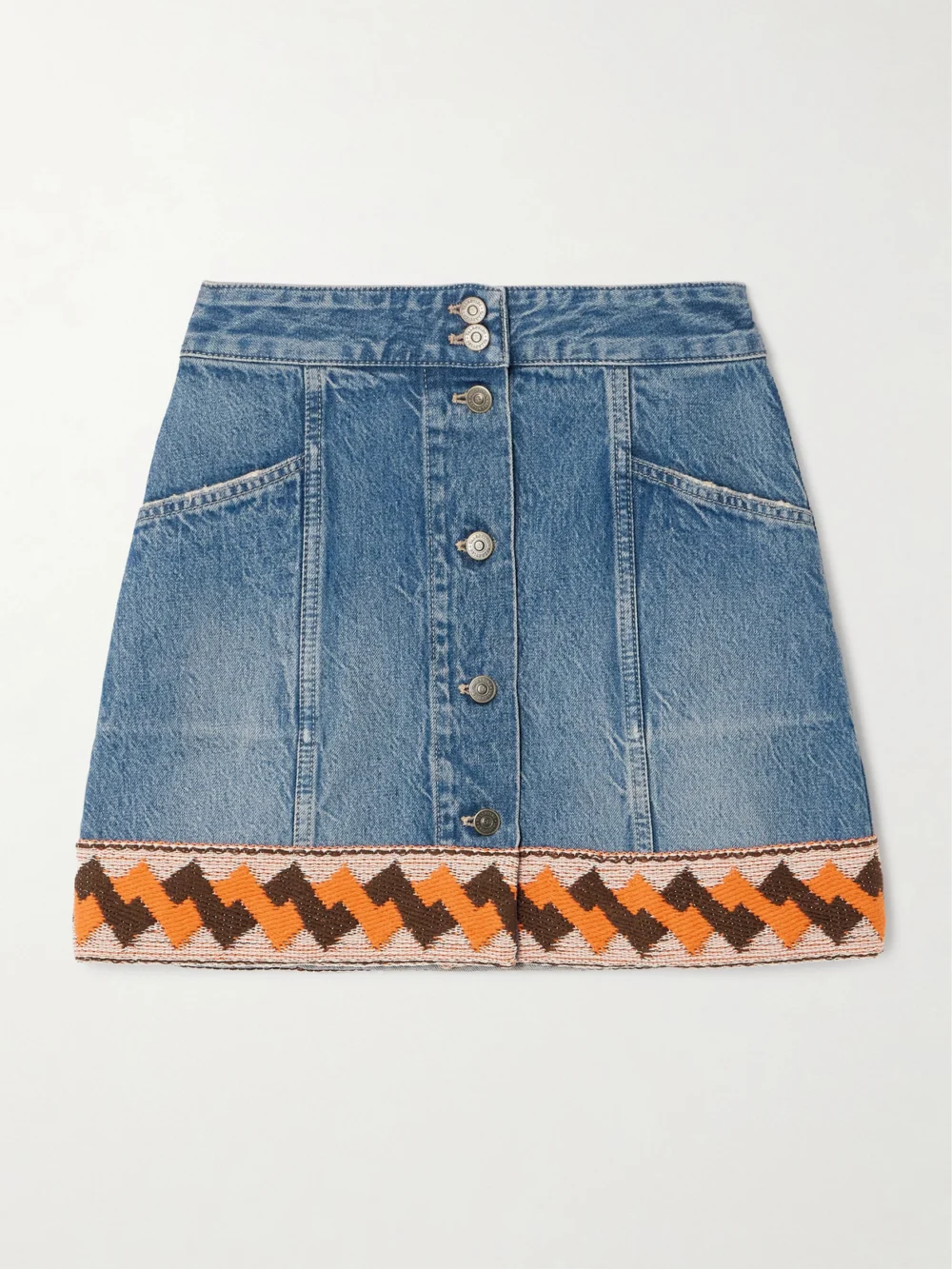 Valentino Garavani Jacquard-trimmed Paneled Denim Mini Skirt in blue