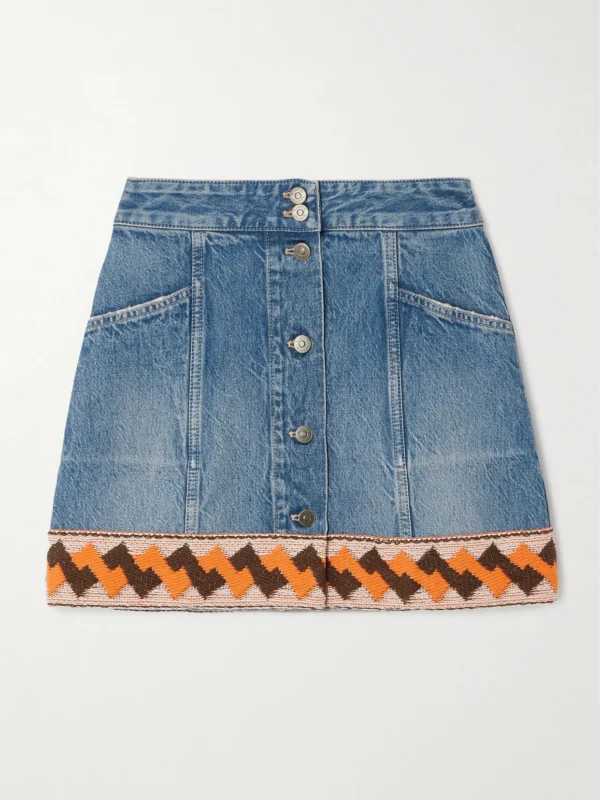 Valentino Garavani Jacquard-trimmed Paneled Denim Mini Skirt