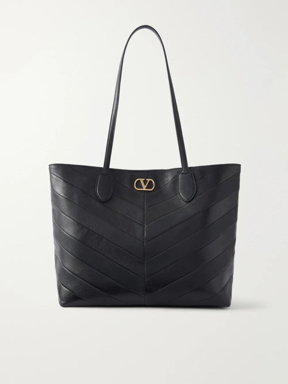 Valentino Garavani Jean Medium Chevron Leather Tote in black