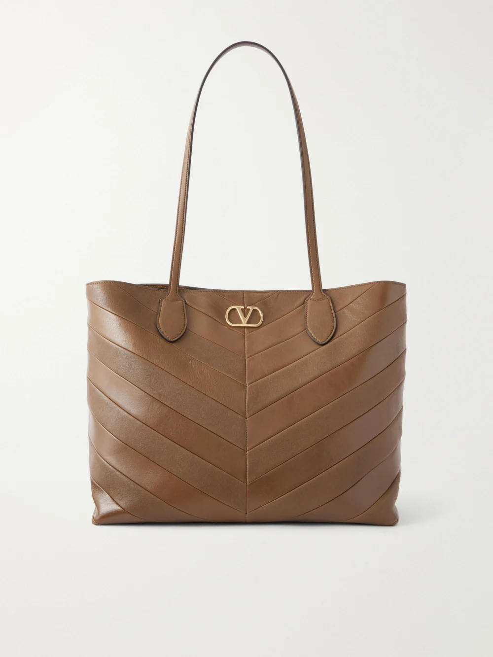 Valentino Garavani Jean Medium Chevron Leather Tote in light brown