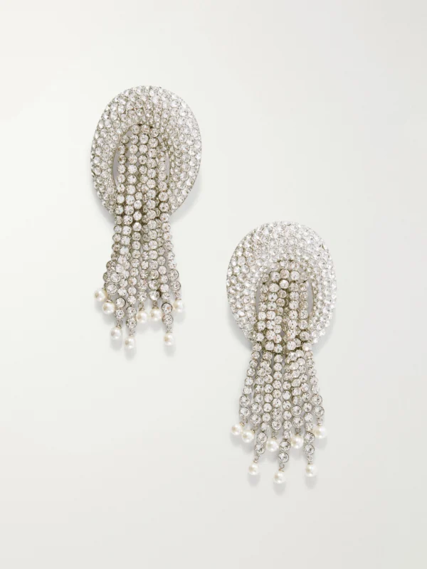 Valentino Garavani Kabarett Silver-tone Crystal and Bead Earrings