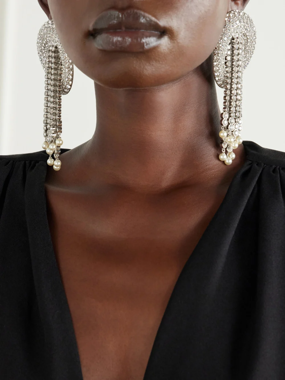 Valentino Garavani Kabarett Silver-tone Crystal and Bead Earrings, styled view
