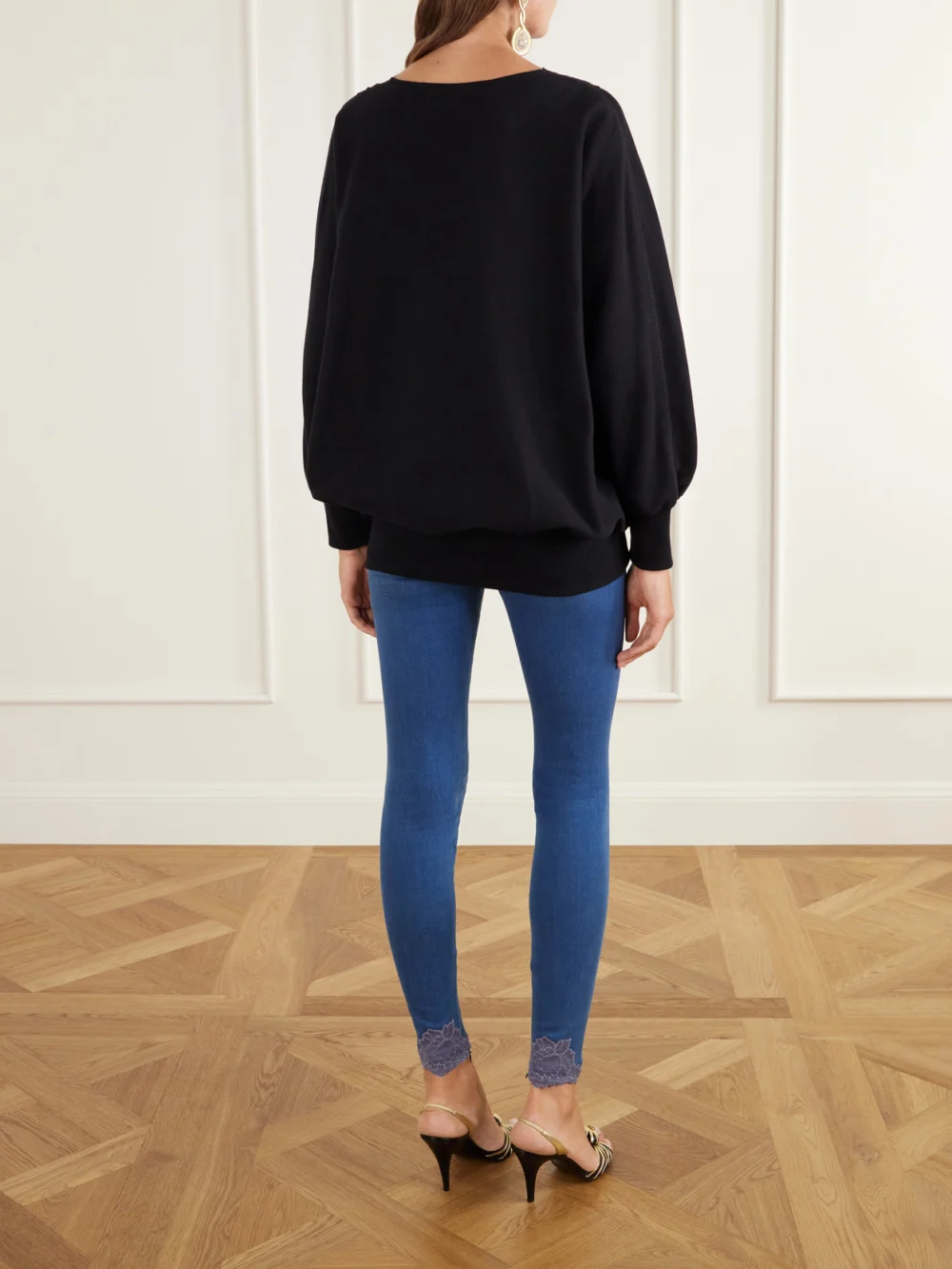 Back view of the Valentino Garavani Lace-trimmed Cotton-jersey Sweatshirt
