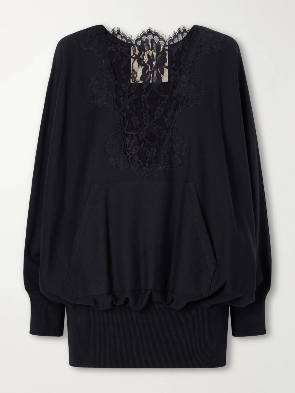Valentino Garavani Lace-trimmed Cotton-jersey Sweatshirt in black