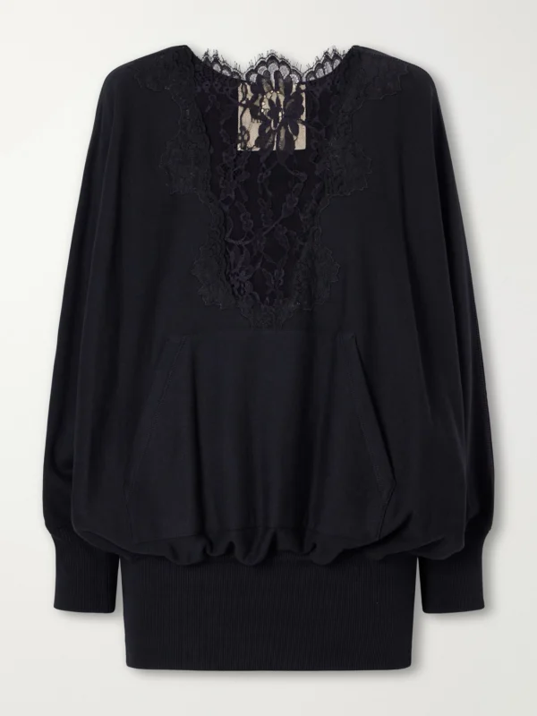 Valentino Garavani Lace-trimmed Cotton-jersey Sweatshirt