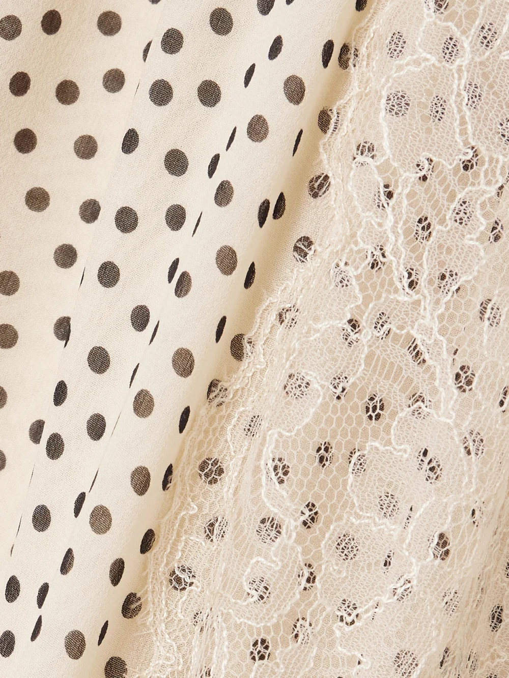 Close-up detail of the Valentino Garavani Lace-trimmed Ruffled Polka-dot Silk-georgette Gown