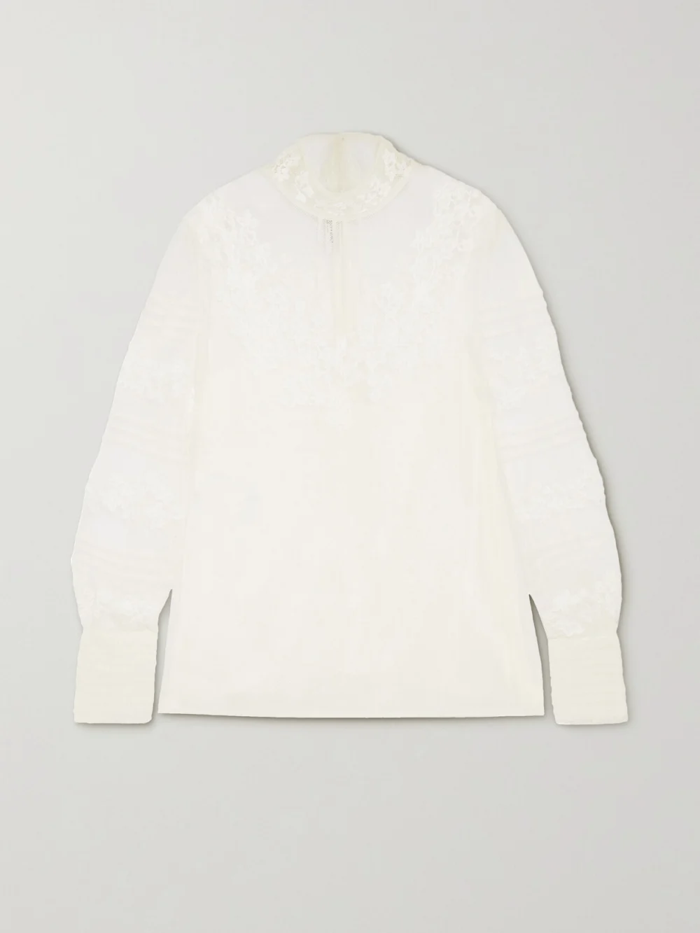 Valentino Garavani Lace-trimmed Wool and Silk-blend Mesh Blouse in ivory