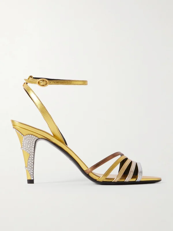 Valentino Garavani Ladycrush 85 Crystal-embellished Metallic Leather Pumps
