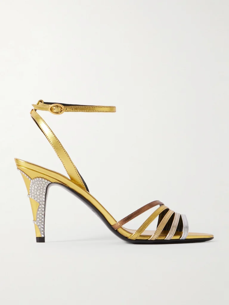 Valentino Garavani Ladycrush 85 Crystal-embellished Metallic Leather Pumps