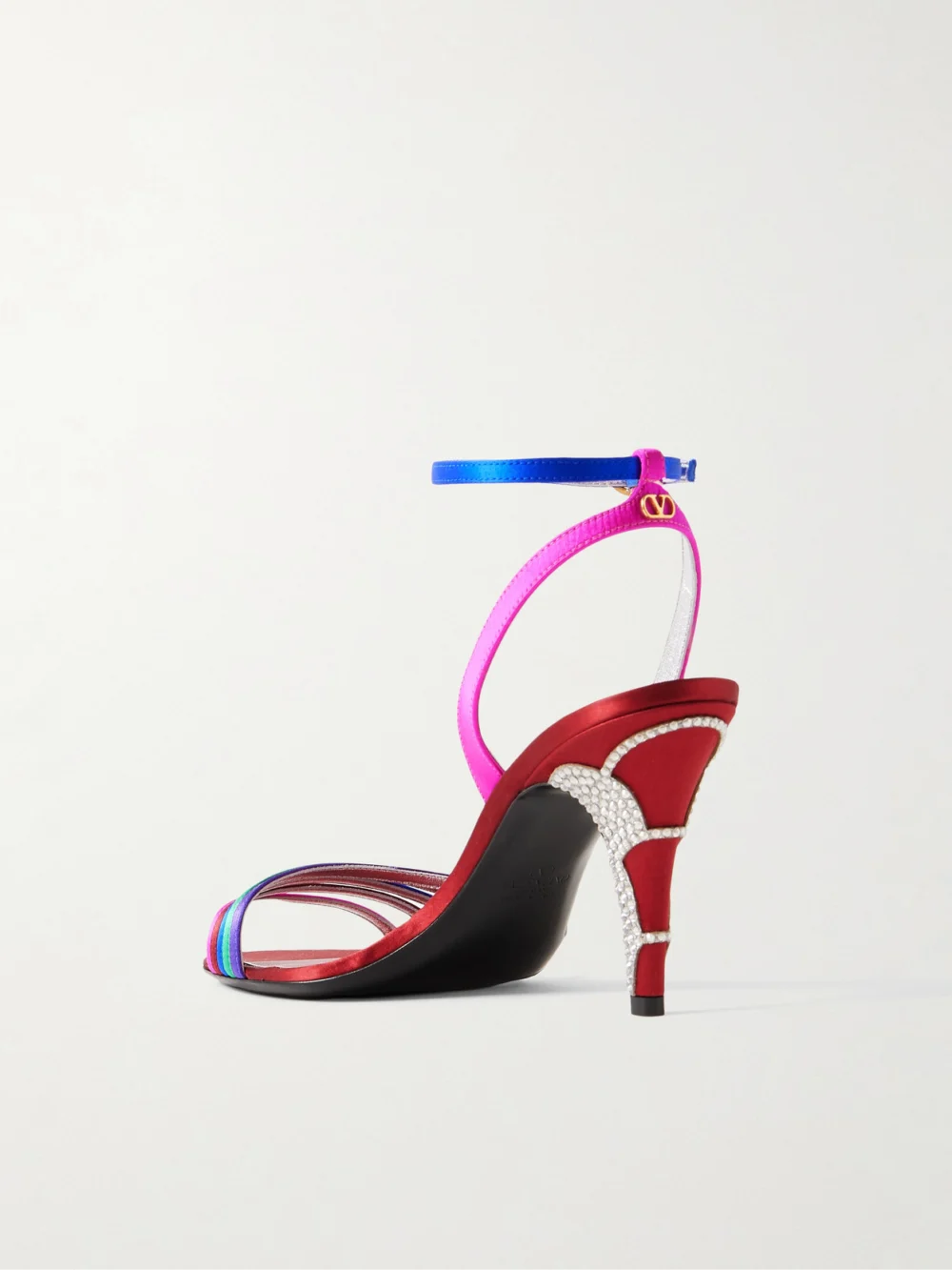 Back view of the Valentino Garavani Ladycrush 85 Crystal-embellished Satin Sandals