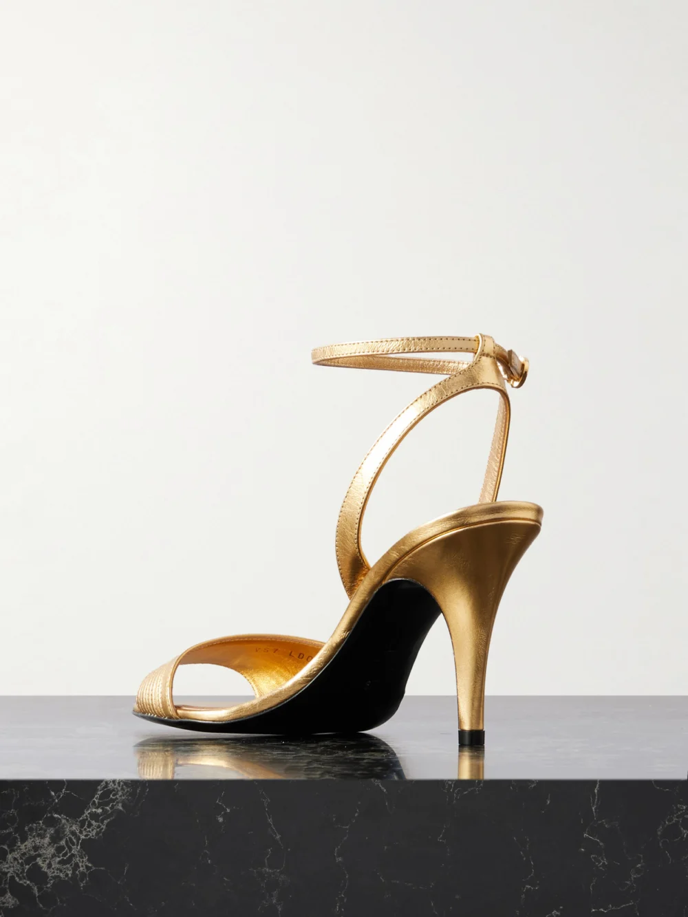 Back view of the Valentino Garavani Ladycrush 85 Embellished Metallic Leather Sandals