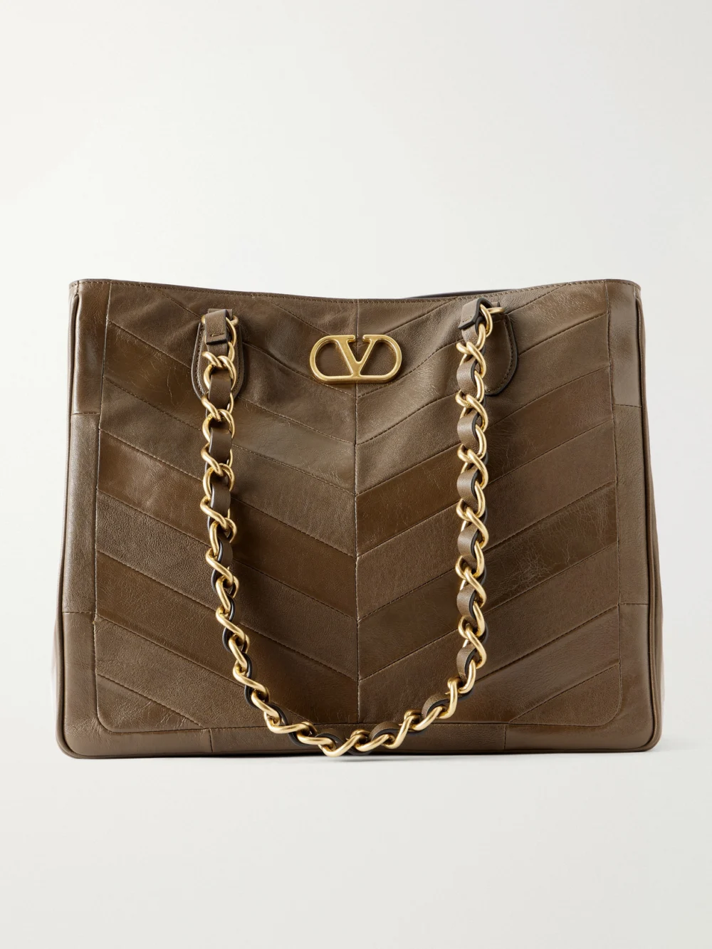 Valentino Garavani Laseine Vlogoembellished Leather Tote in light brown