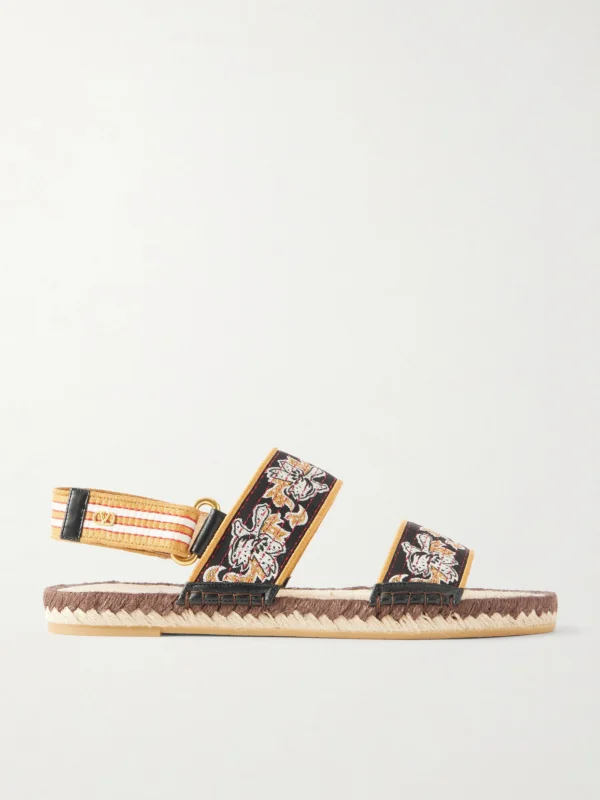 Valentino Garavani Leather-trimmed Embroidered Canvas Espadrille Sandals