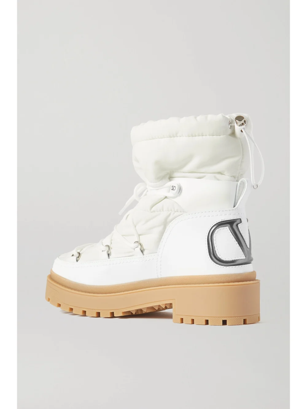 Back view of the Valentino Garavani Logo-detailed Leather and Quilted Shell Ankle Boots