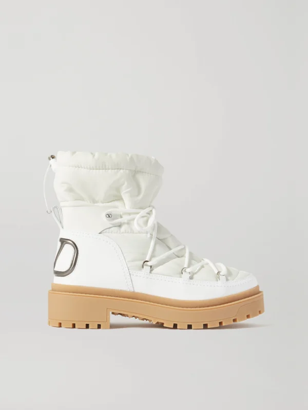 Valentino Garavani Logo-detailed Leather and Quilted Shell Ankle Boots