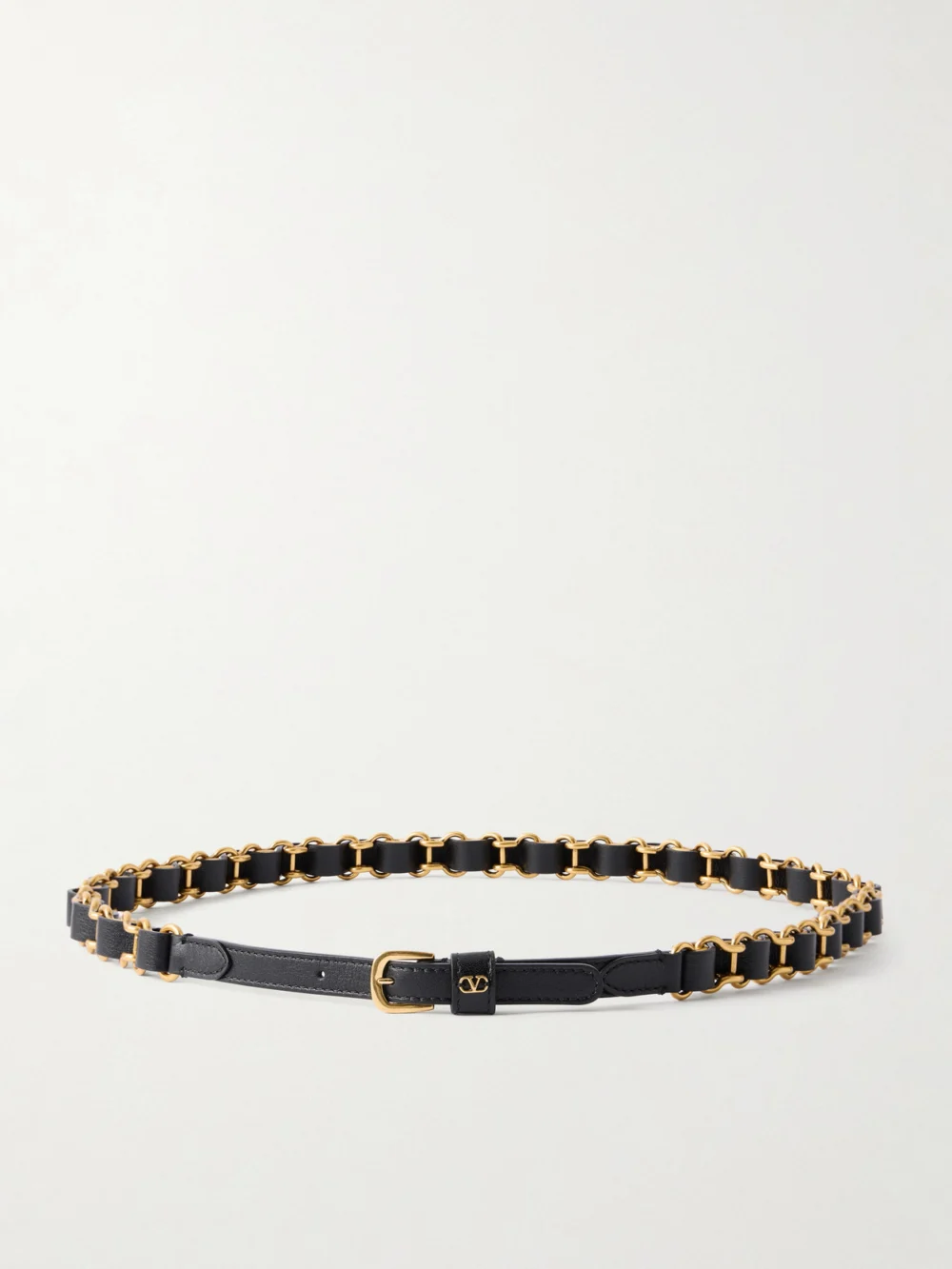 Valentino Garavani Logo-embellished Chain and Leather Belt in black
