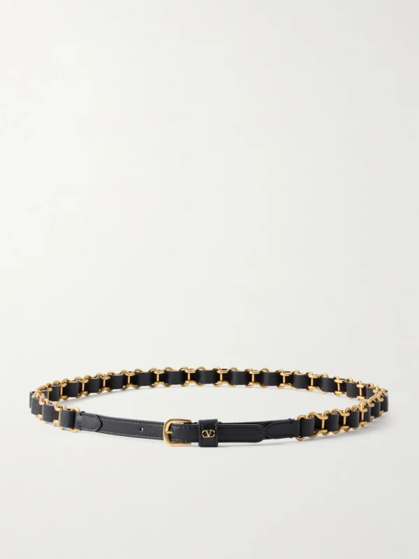 Valentino Garavani Logo-embellished Chain and Leather Belt